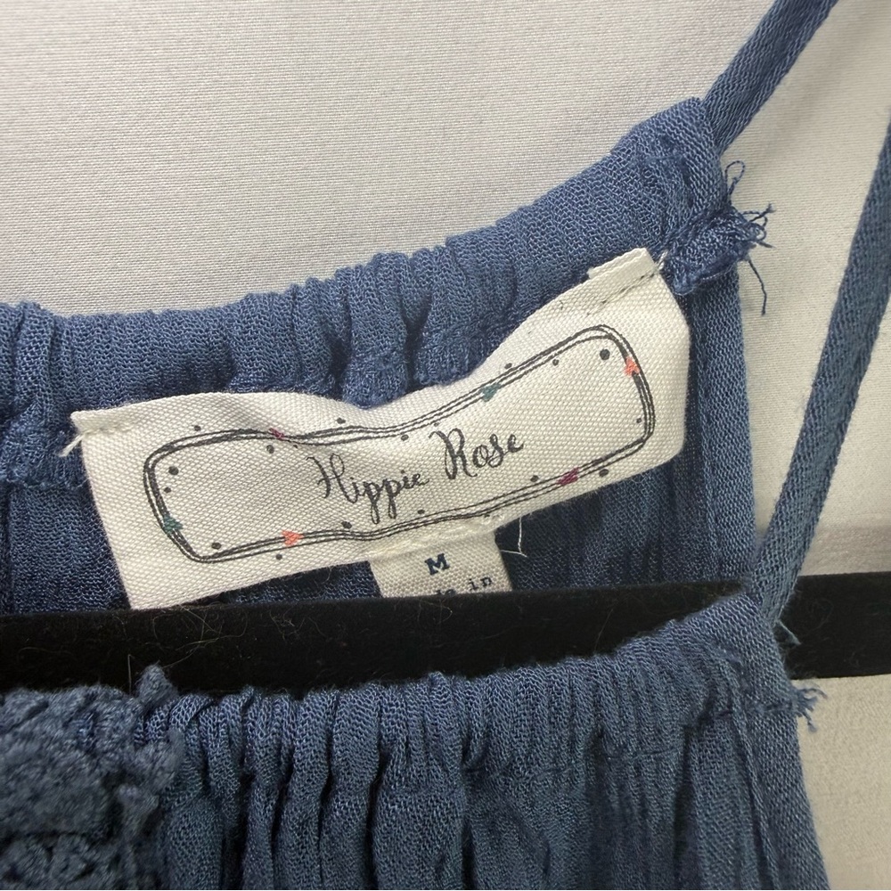 Hippie Rose Blue Lace Trim Peplum String High Neck Crop Tank Top NWoT, size M - Picture 3 of 8